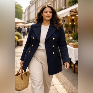 J.Crew Navy Wool Peacoat Gold Button Double Breasted Coat Women’s Size 20 Plus